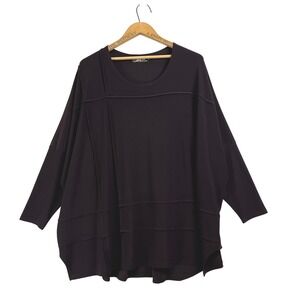 Sympli Women's Burgundy Asymmetrical Seamed Long Sleeve Tunic Top Size 14